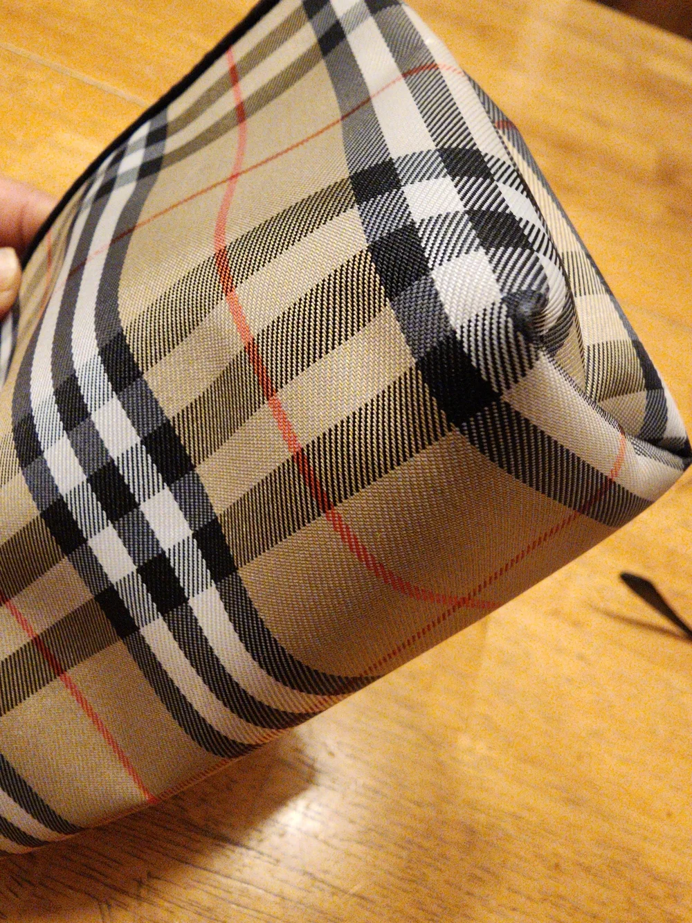 Burberry Beige Plaid Cosmetic Pouch with Black Trim